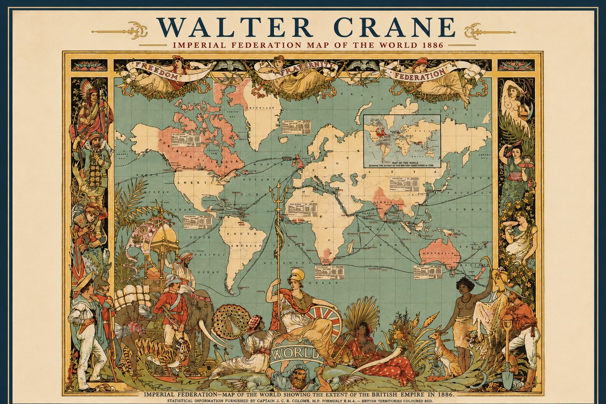 Walter Crane Imperial Federation Map of the World 1886 No2 - Juliste
