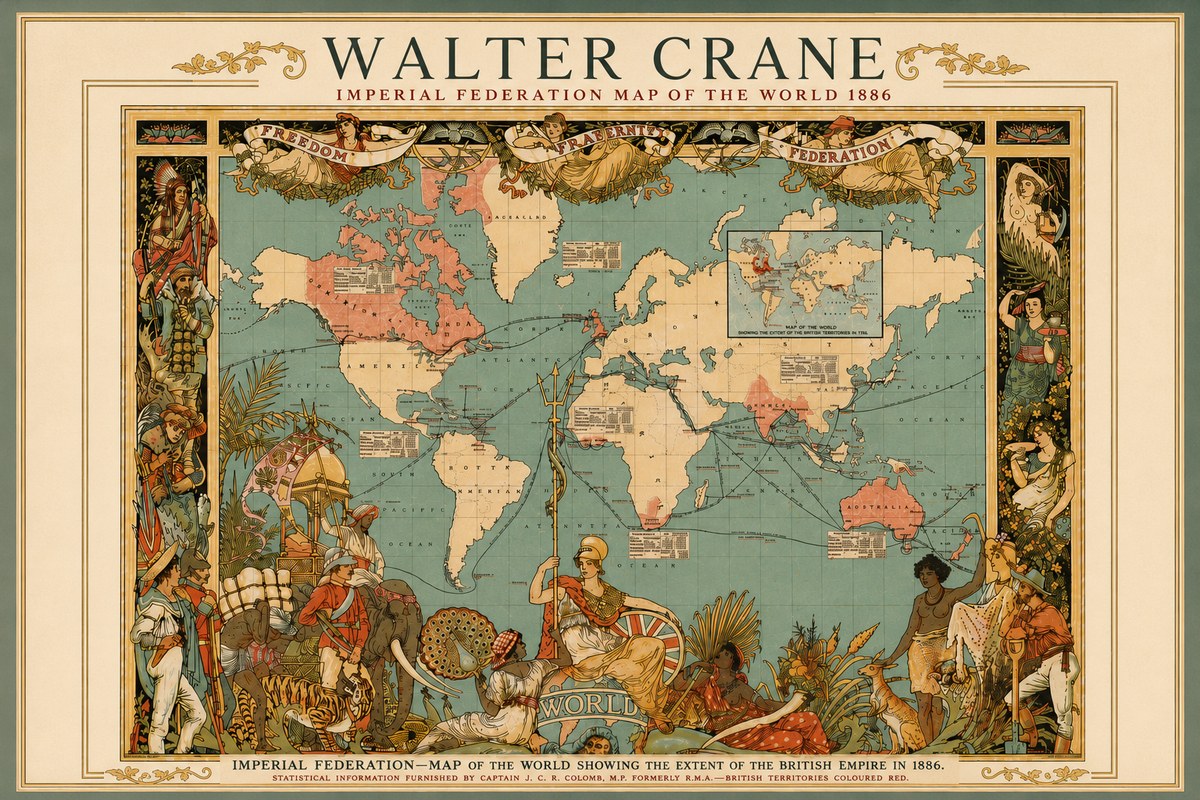 Walter Crane Imperial Federation Map of the World 1886 No5 - Juliste