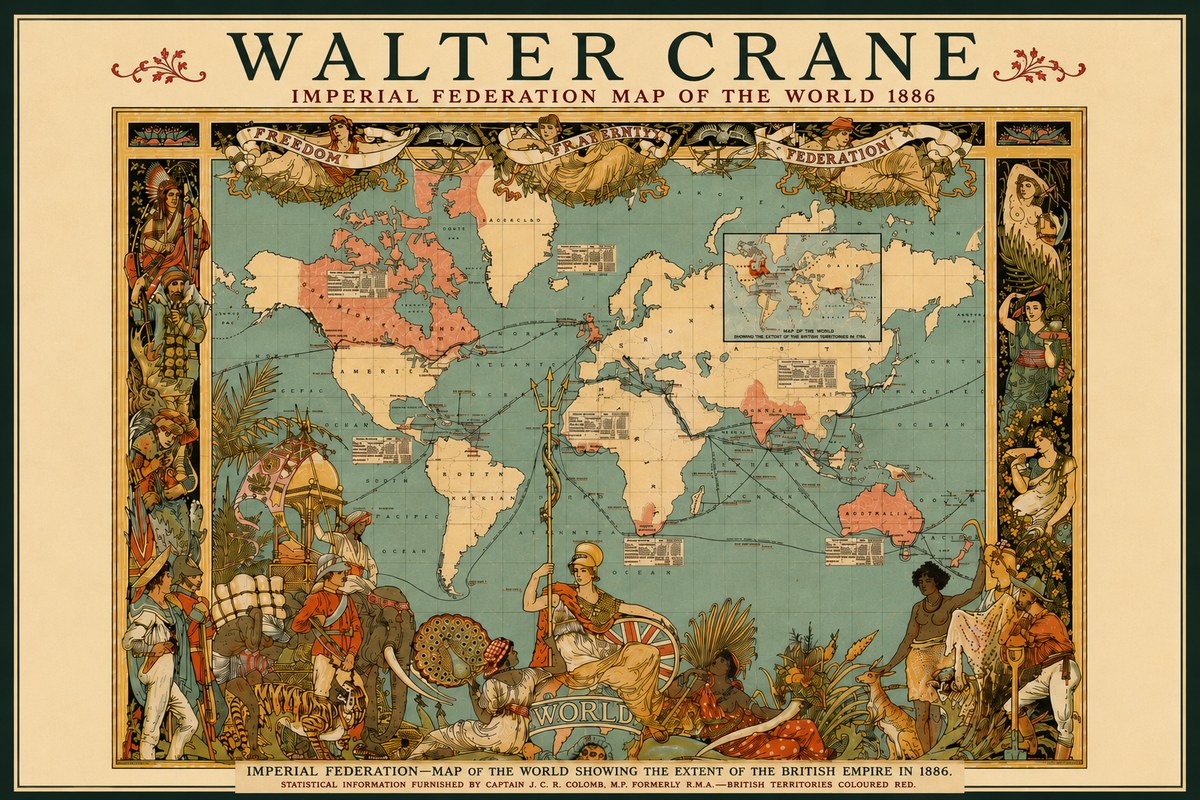 Walter Crane Imperial Federation Map of the World 1886 No6 - Juliste