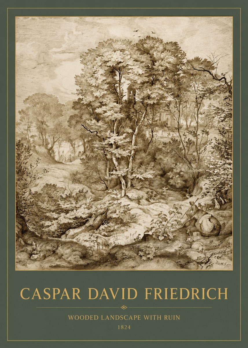 Caspar David Friedrich Wooded Landscape with Ruin No2 - Juliste