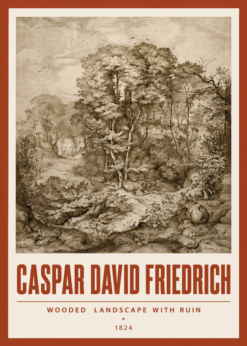 Caspar David Friedrich Wooded Landscape with Ruin No3 - Juliste