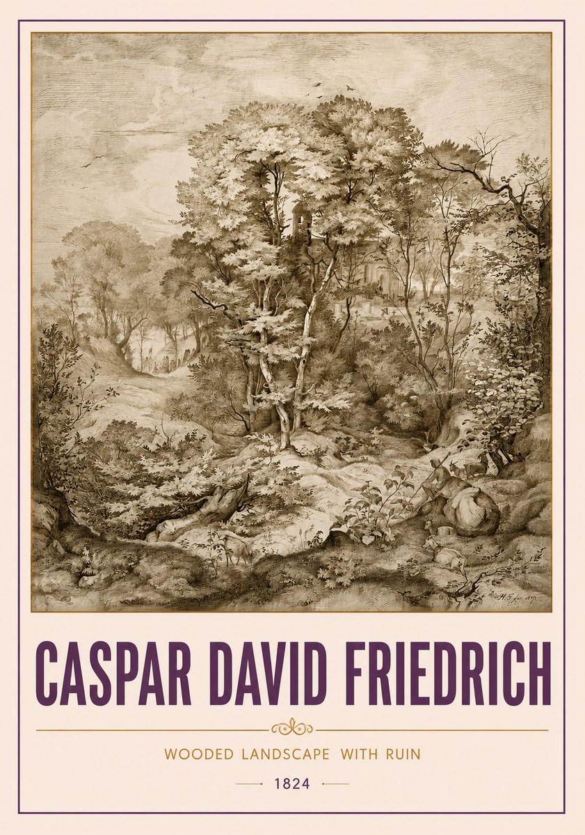 Caspar David Friedrich Wooded Landscape with Ruin No4 - Juliste