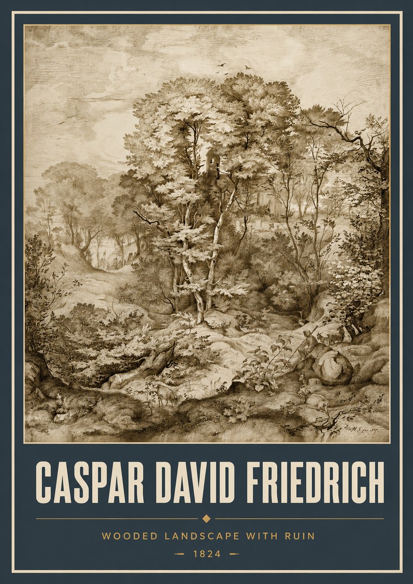 Caspar David Friedrich Wooded Landscape with Ruin No5 - Juliste