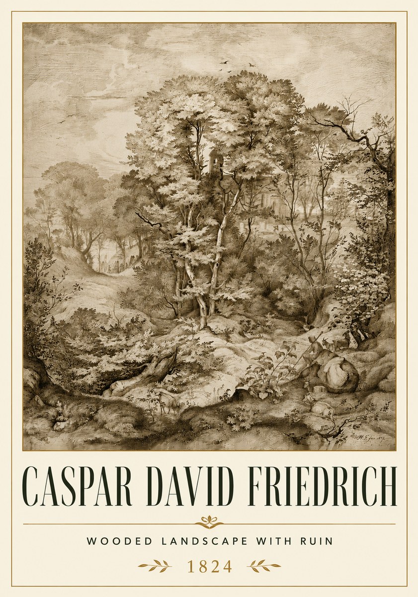 Caspar David Friedrich Wooded Landscape with Ruin No6 - Juliste