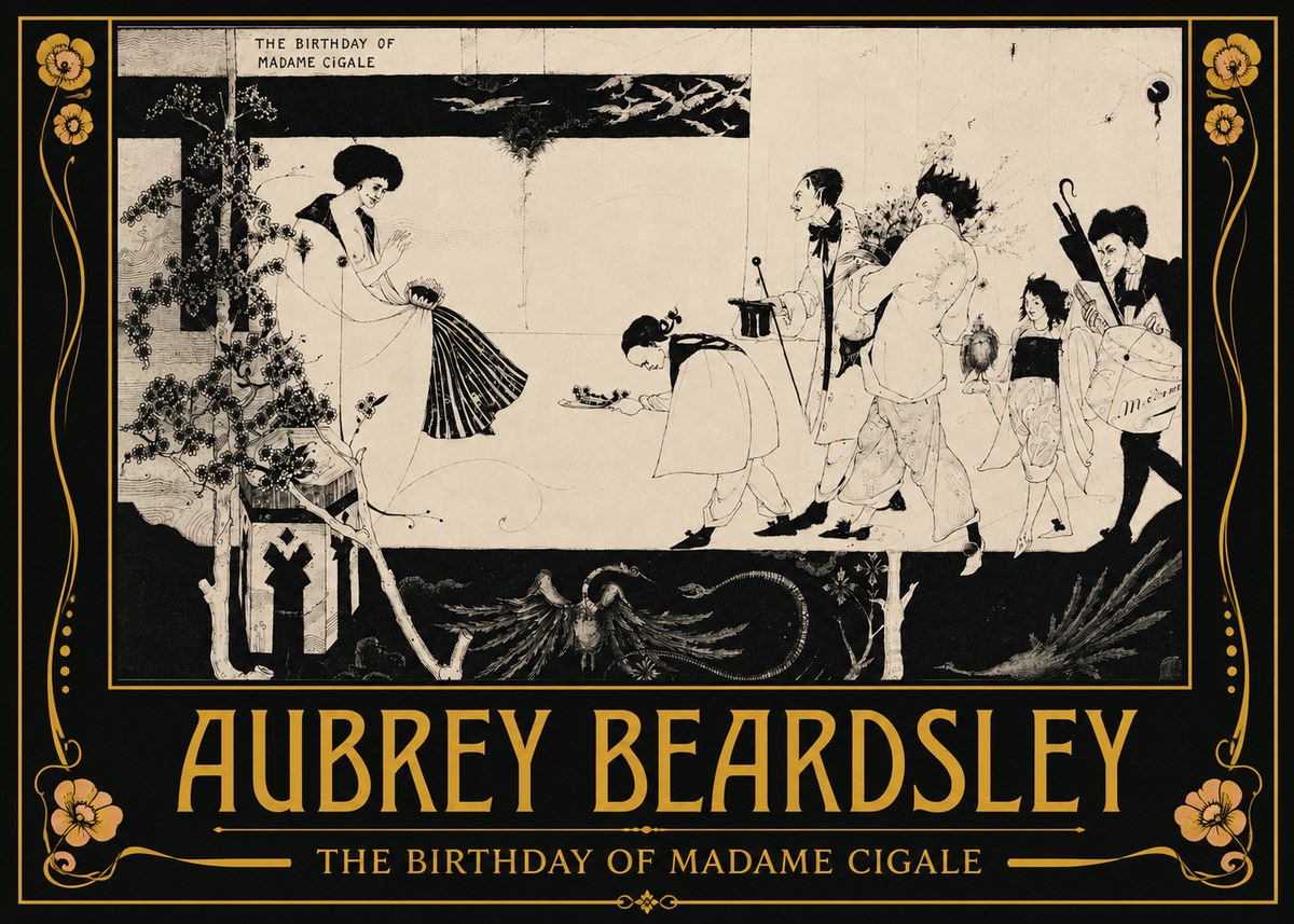 Aubrey Beardsley The Birthday of Madame Cigale No3 - Juliste
