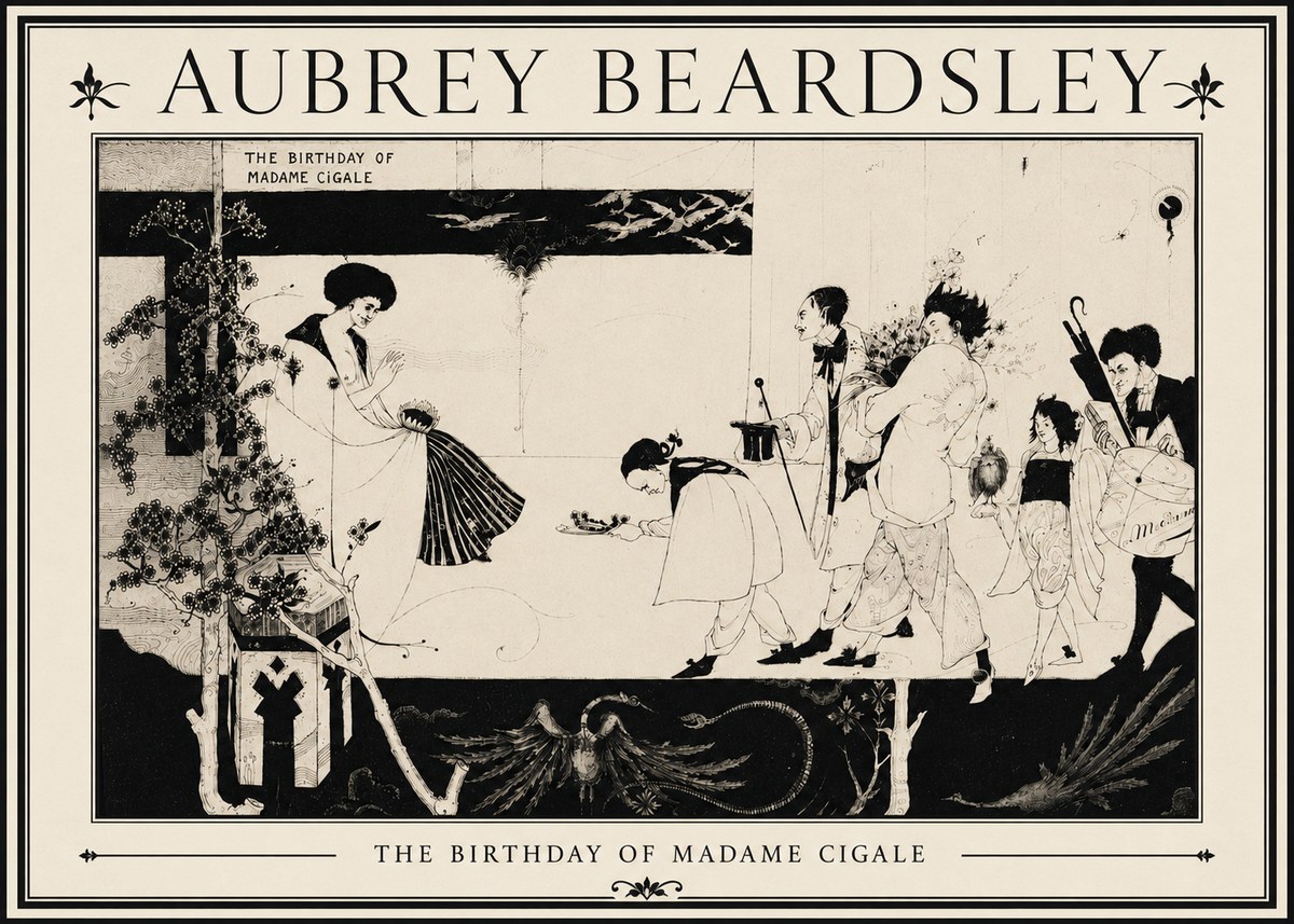 Aubrey Beardsley The Birthday of Madame Cigale No5 - Juliste