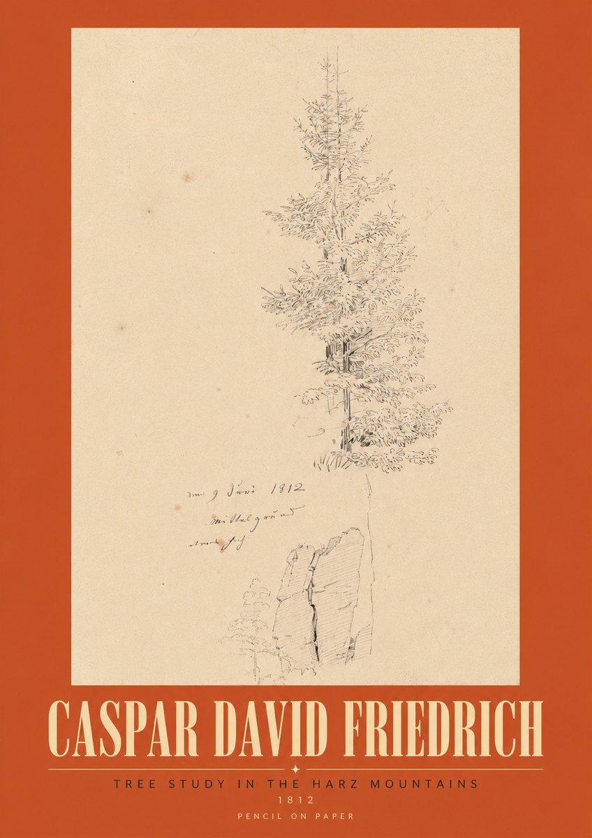 Caspar David Friedrich Tree Study in the Harz Mountains No3 - Juliste