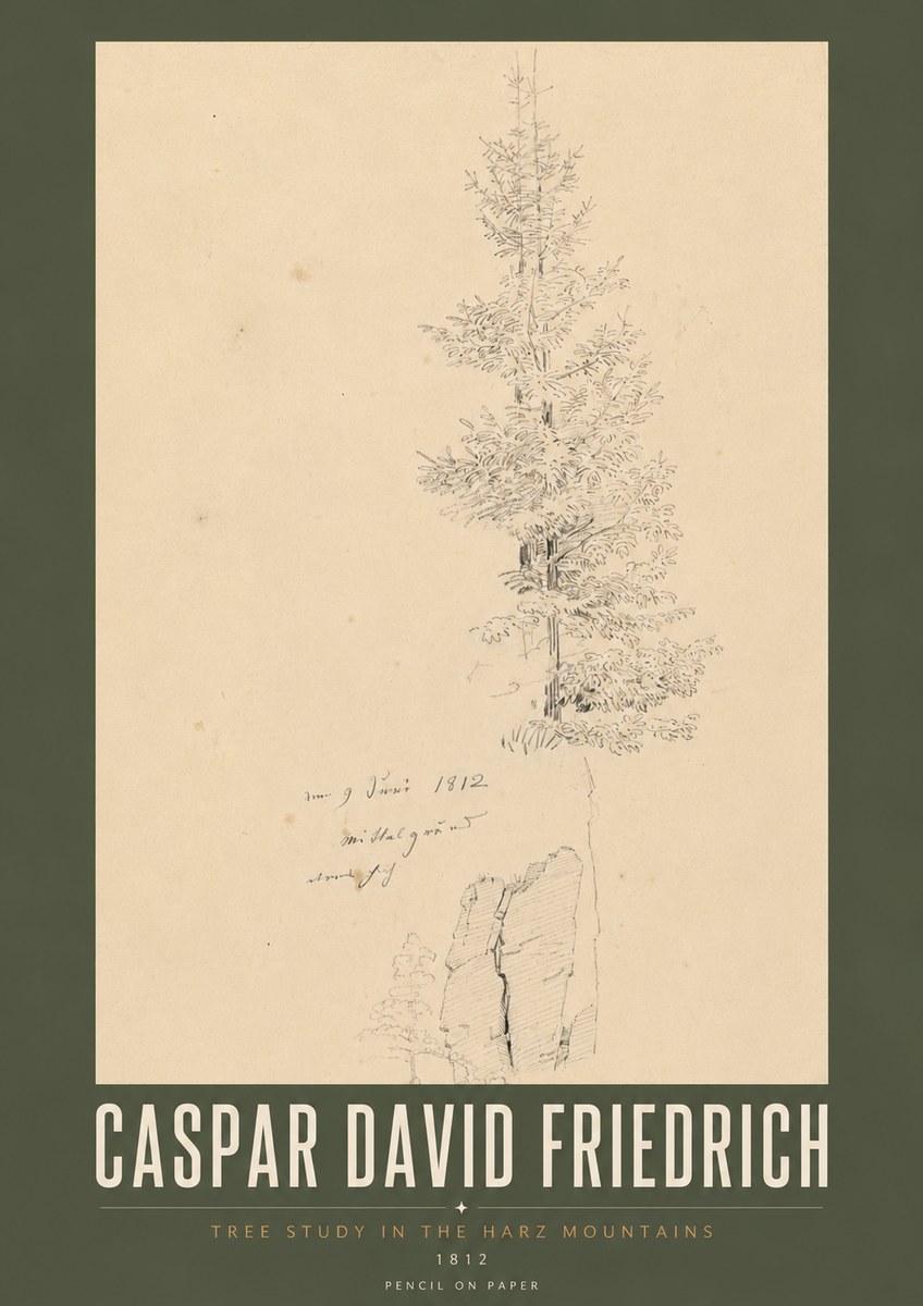 Caspar David Friedrich Tree Study in the Harz Mountains No5 - Juliste