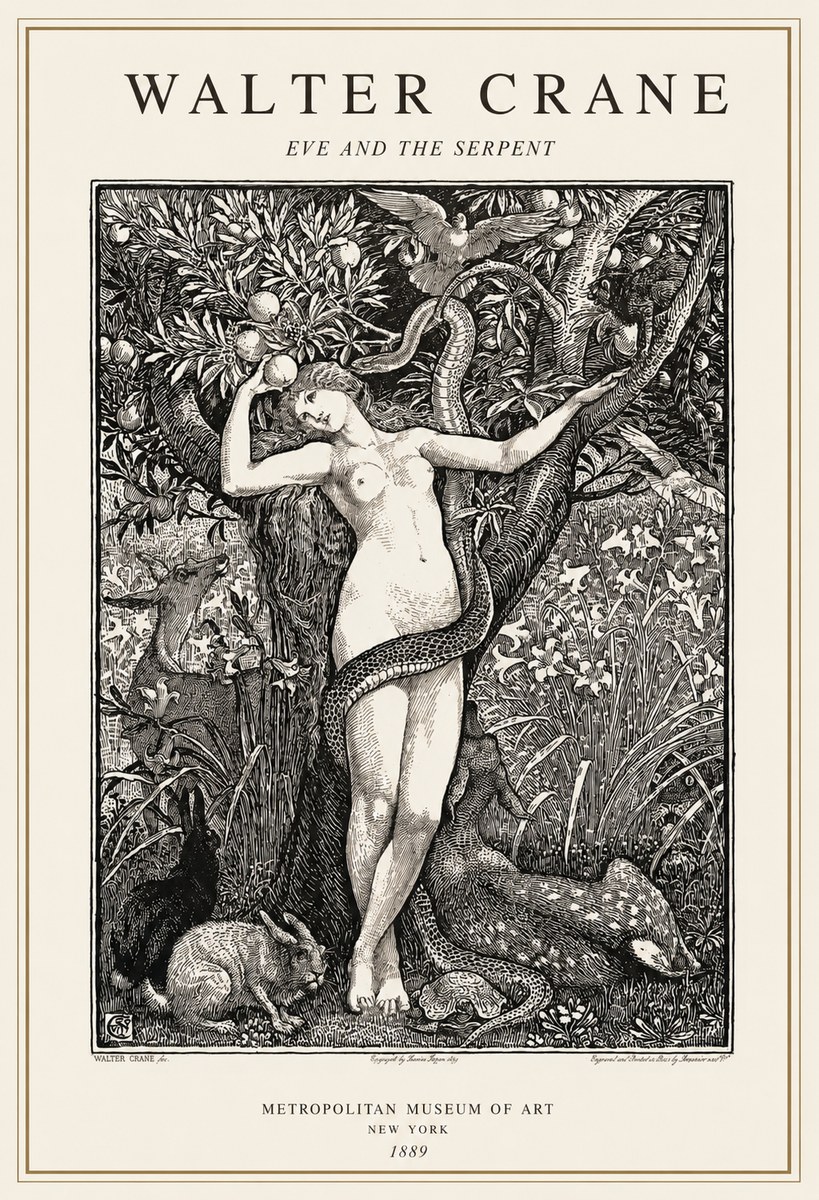 Walter Crane Eve and the Serpent No1 - Juliste