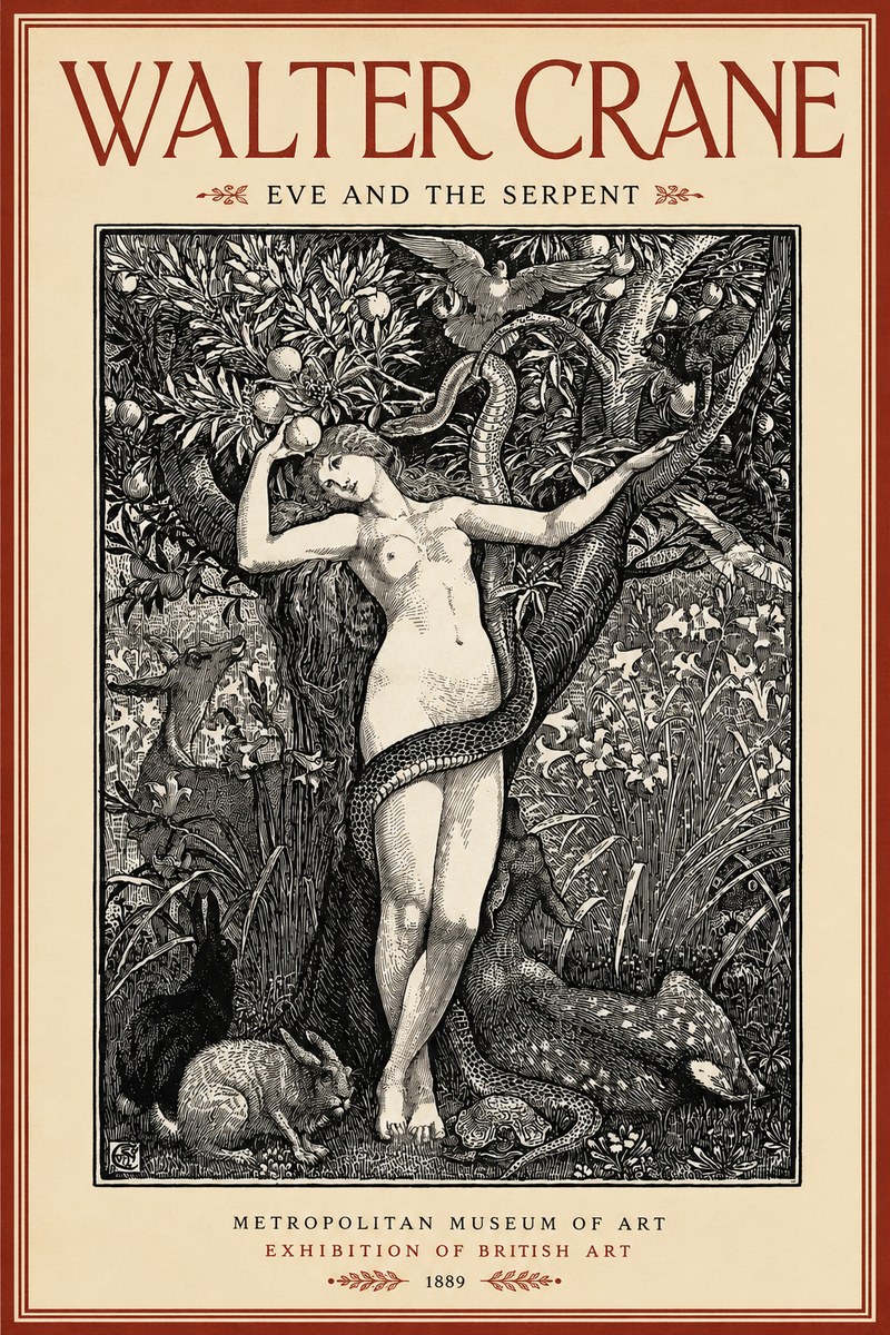 Walter Crane Eve and the Serpent No2 - Juliste