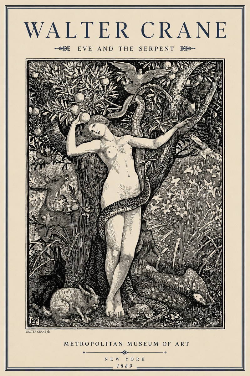 Walter Crane Eve and the Serpent No3 - Juliste