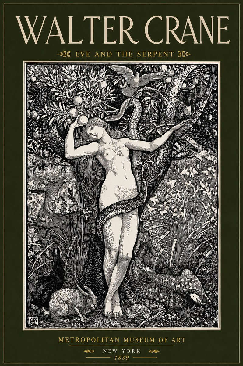 Walter Crane Eve and the Serpent No4 - Juliste
