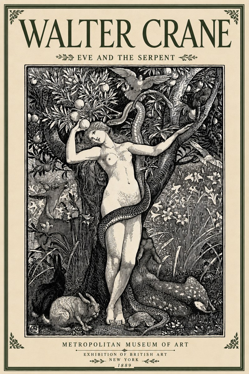 Walter Crane Eve and the Serpent No5 - Juliste