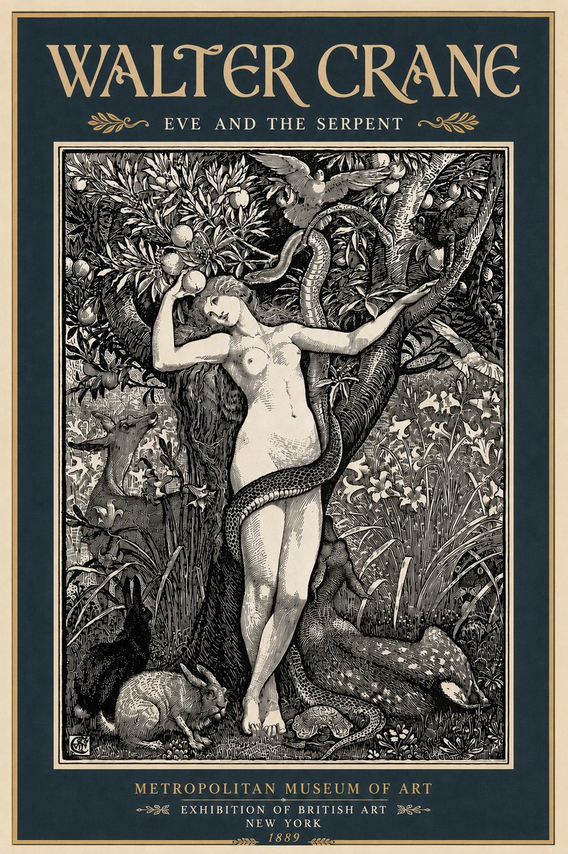 Walter Crane Eve and the Serpent No6 - Juliste