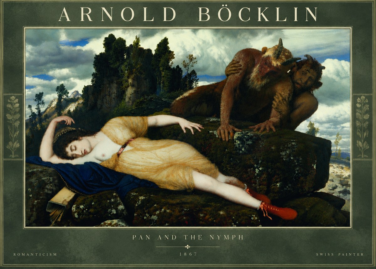 Arnold Böcklin Pan and the Nymph No6 - Juliste