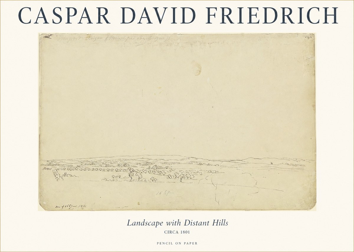 Caspar David Friedrich Landscape with Distant Hills No1 - Juliste