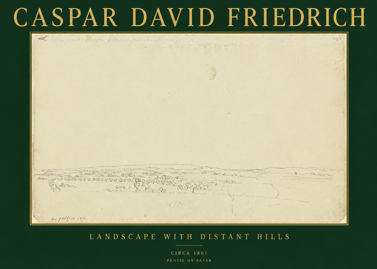 Caspar David Friedrich Landscape with Distant Hills No2 - Juliste