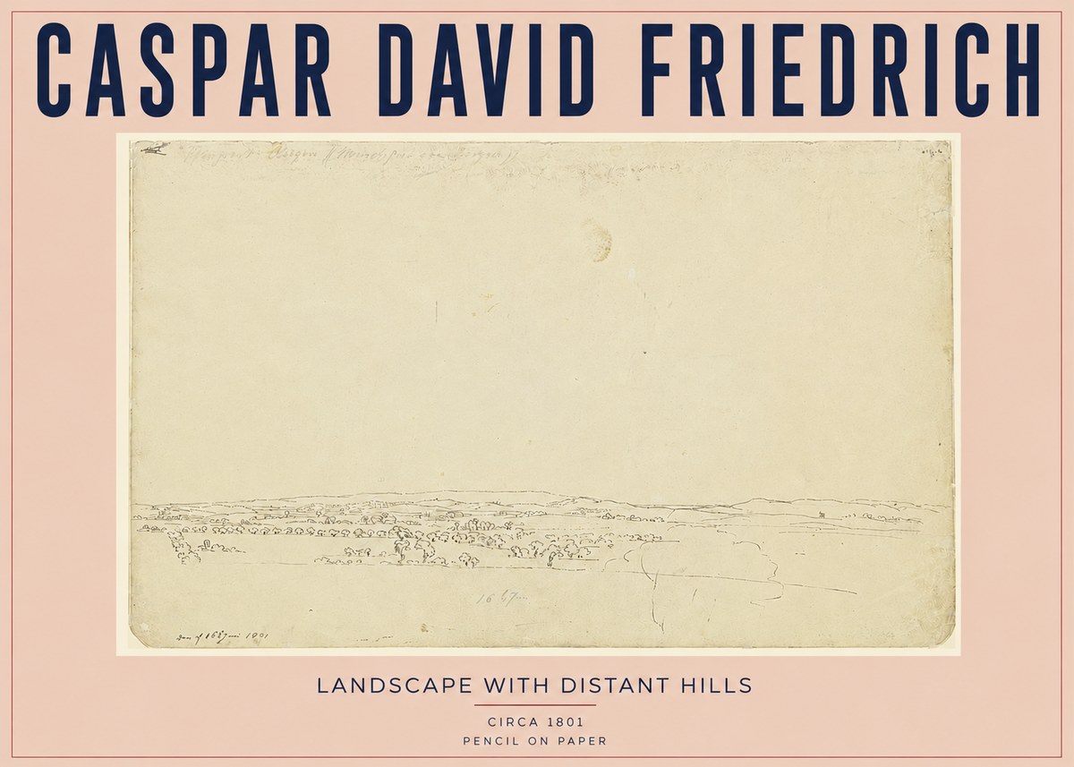 Caspar David Friedrich Landscape with Distant Hills No3 - Juliste