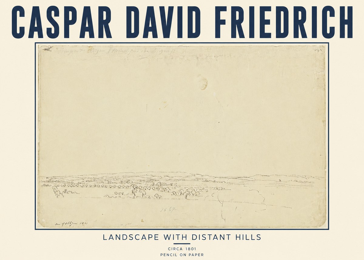Caspar David Friedrich Landscape with Distant Hills No5 - Juliste