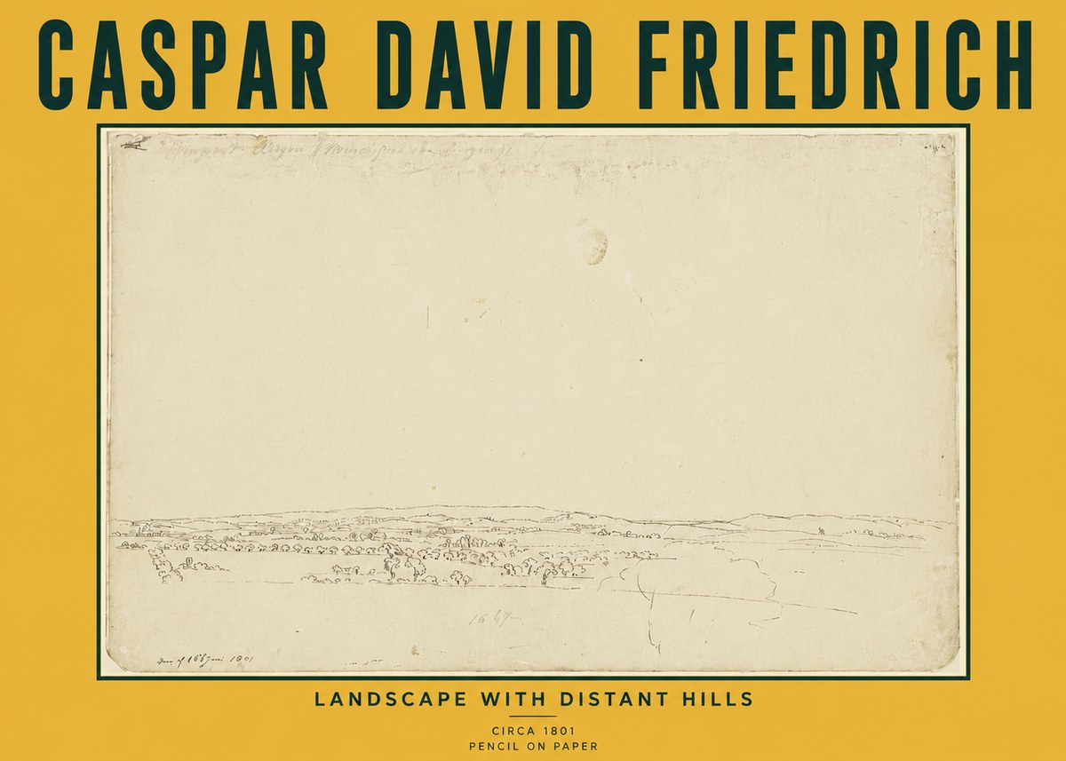 Caspar David Friedrich Landscape with Distant Hills No6 - Juliste