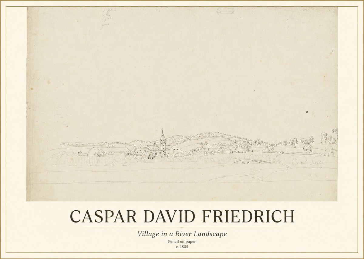 Caspar David Friedrich Village in a River Landscape No1 - Juliste