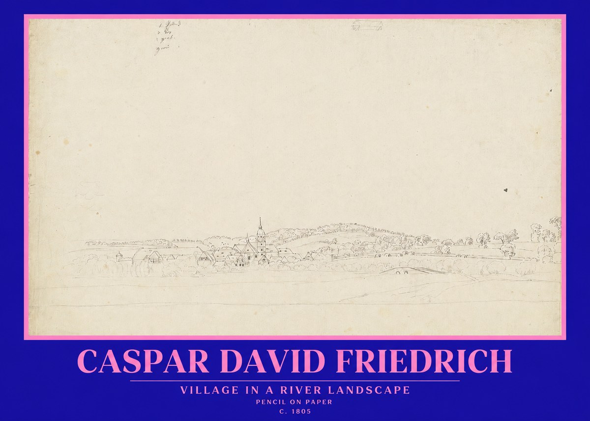 Caspar David Friedrich Village in a River Landscape No2 - Juliste