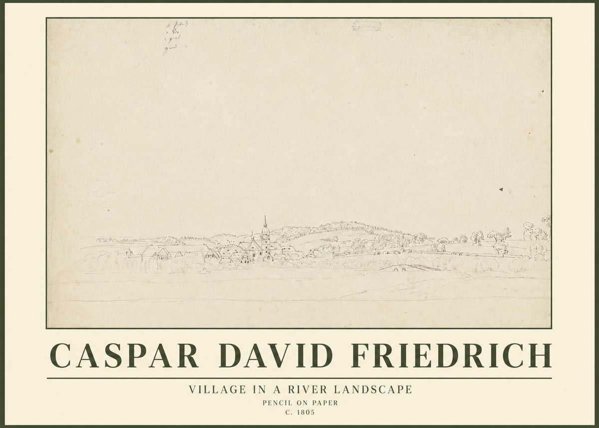 Caspar David Friedrich Village in a River Landscape No3 - Juliste