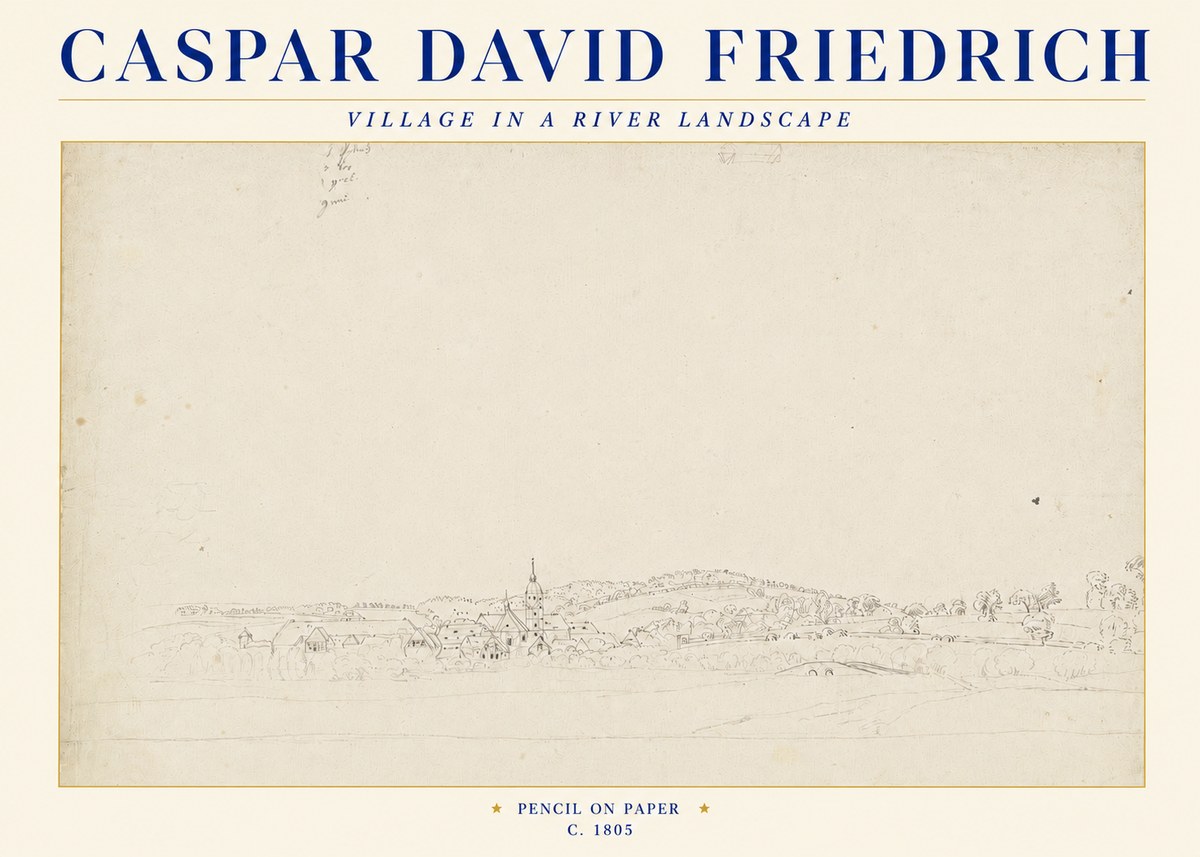 Caspar David Friedrich Village in a River Landscape No4 - Juliste