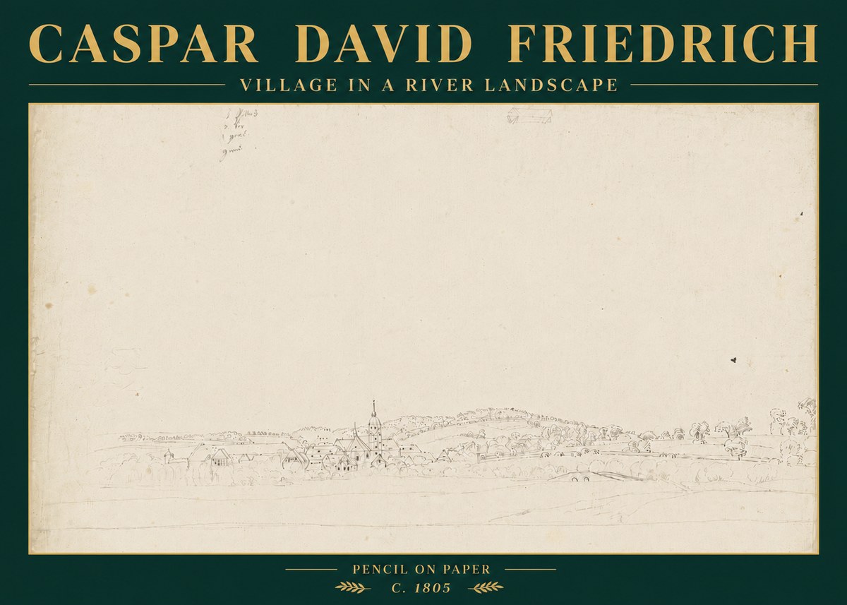 Caspar David Friedrich Village in a River Landscape No6 - Juliste