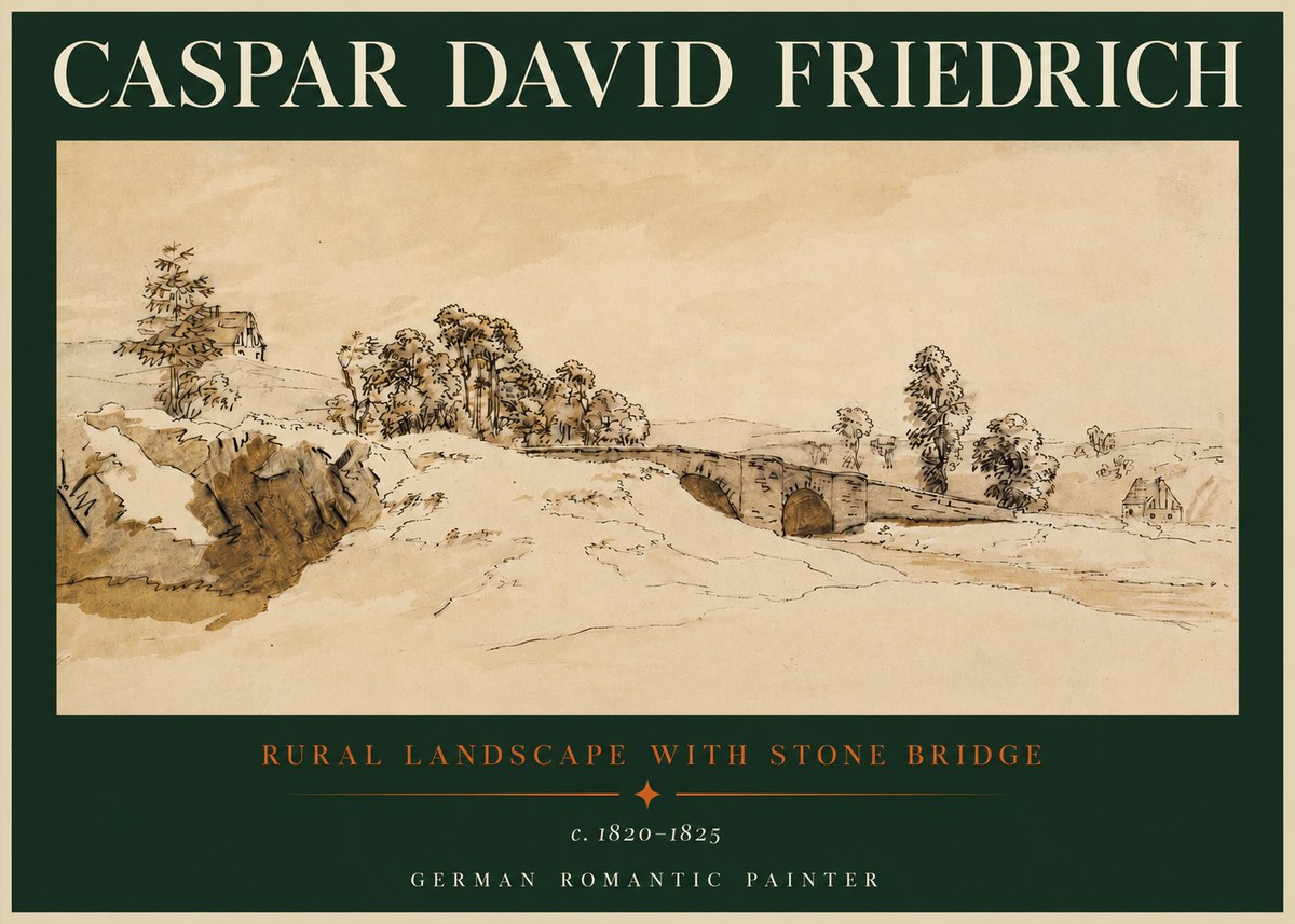 Caspar David Friedrich Rural Landscape with Stone Bridge No2 - Juliste
