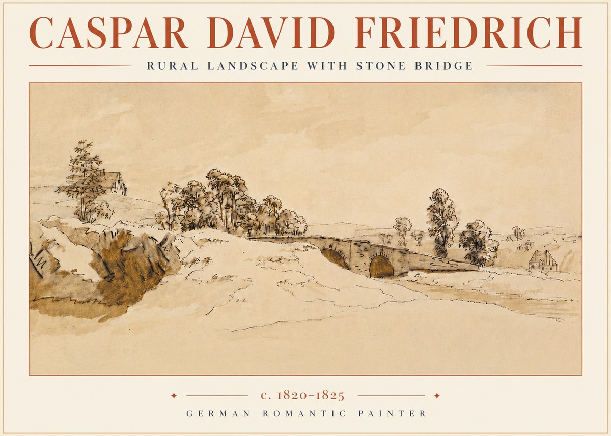 Caspar David Friedrich Rural Landscape with Stone Bridge No4 - Juliste