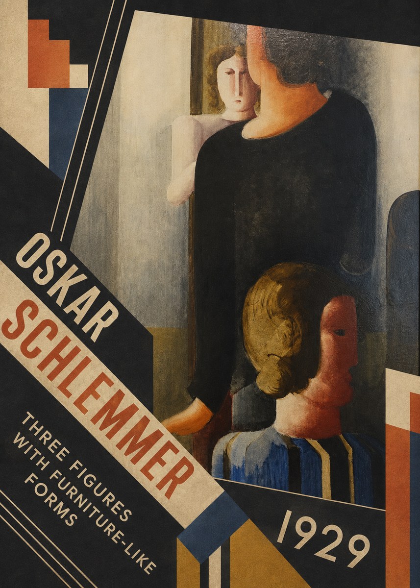 Oskar Schlemmer Three Figures with Furniture-like Forms No5 - Juliste