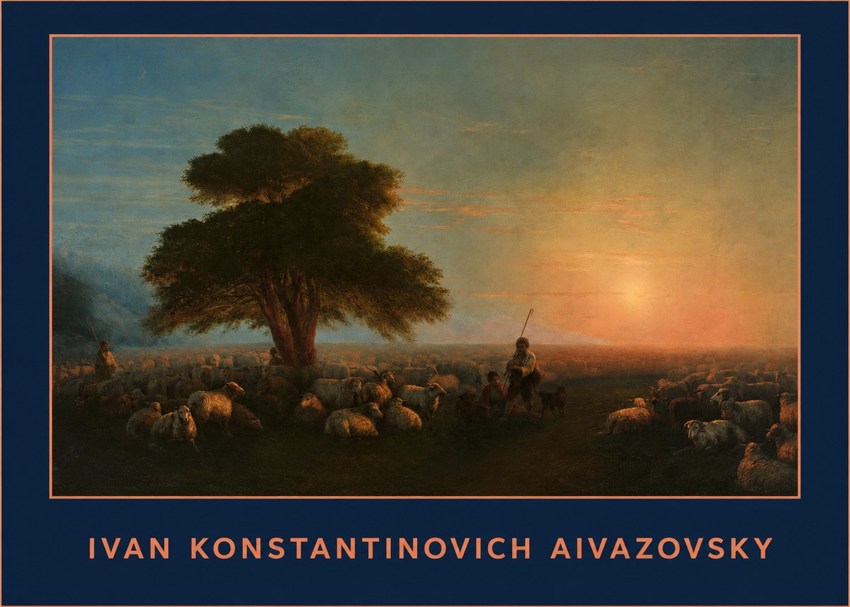 Ivan Konstantinovich Aivazovsky Shepherd with Flock at Sunset No1 - Juliste