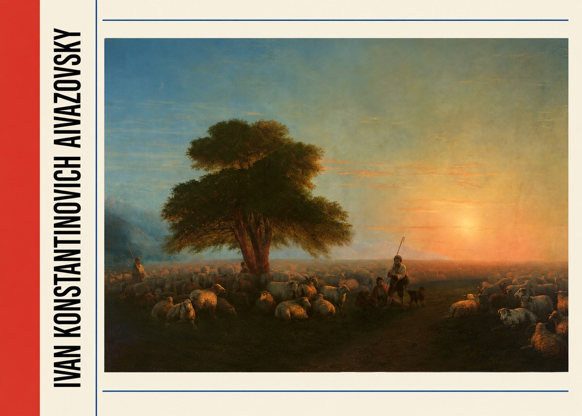 Ivan Konstantinovich Aivazovsky Shepherd with Flock at Sunset No2 - Juliste