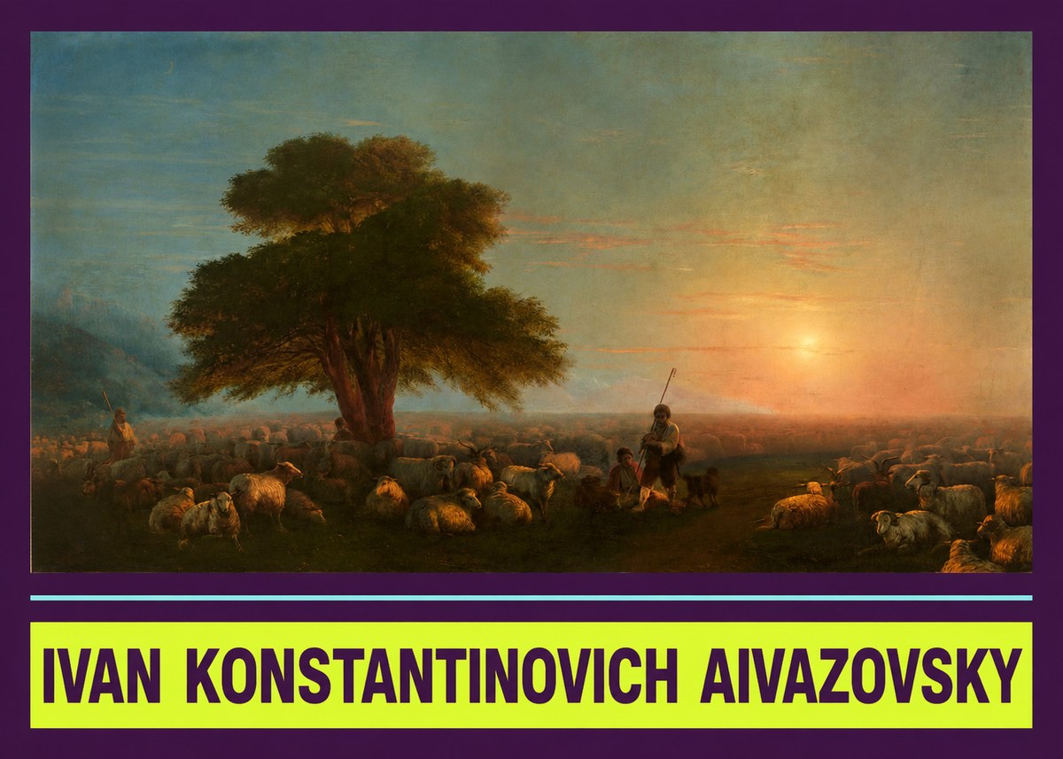 Ivan Konstantinovich Aivazovsky Shepherd with Flock at Sunset No4 - Juliste