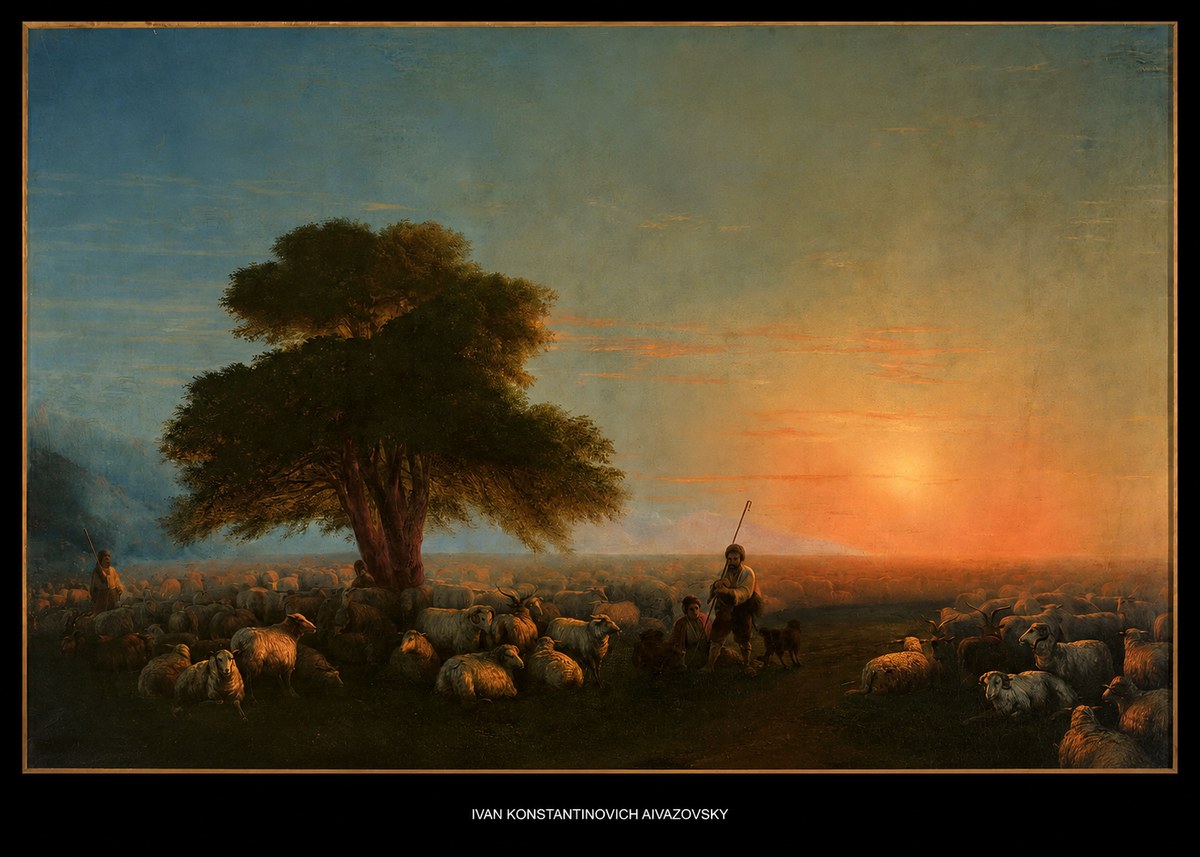 Ivan Konstantinovich Aivazovsky Shepherd with Flock at Sunset No5 - Juliste