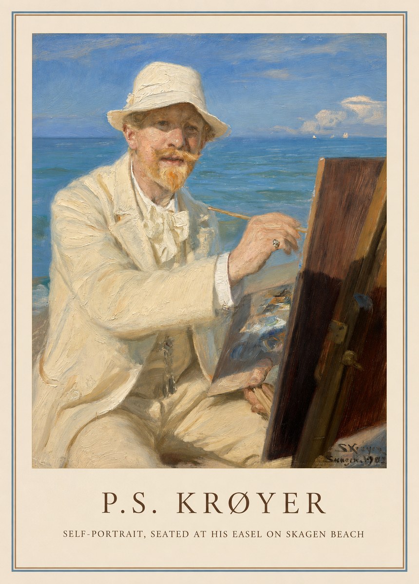 P.S. Krøyer Self-portrait, Seated at His Easel on Skagen Beach No1 - Juliste