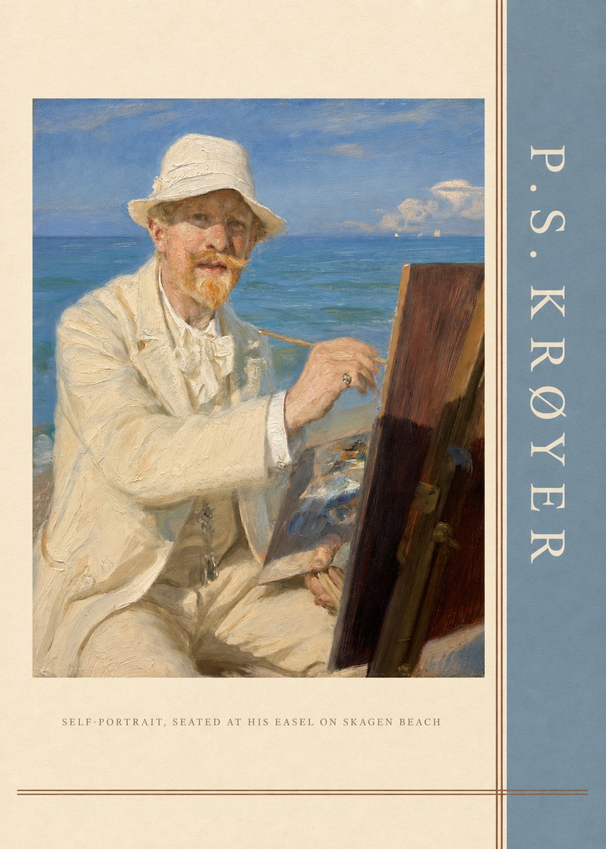 P.S. Krøyer Self-portrait, Seated at His Easel on Skagen Beach No2 - Juliste
