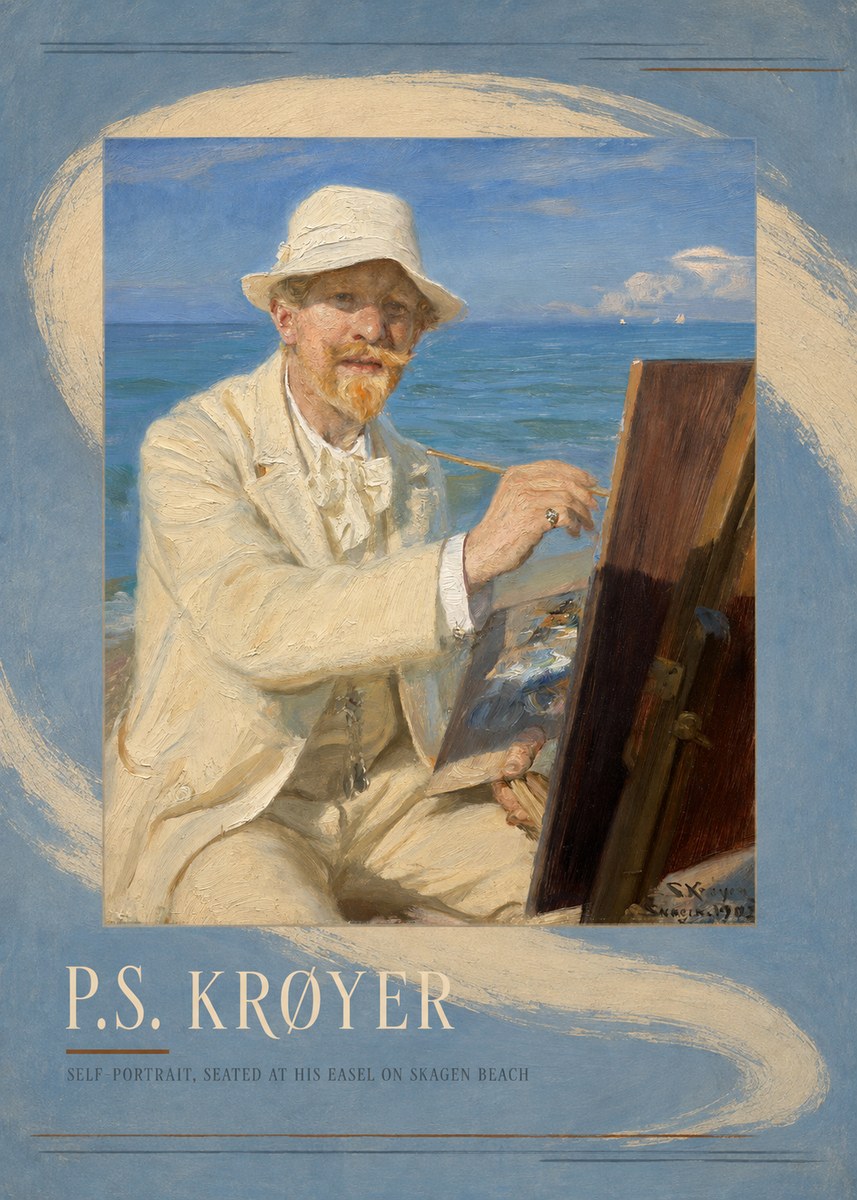 P.S. Krøyer Self-portrait, Seated at His Easel on Skagen Beach No3 - Juliste