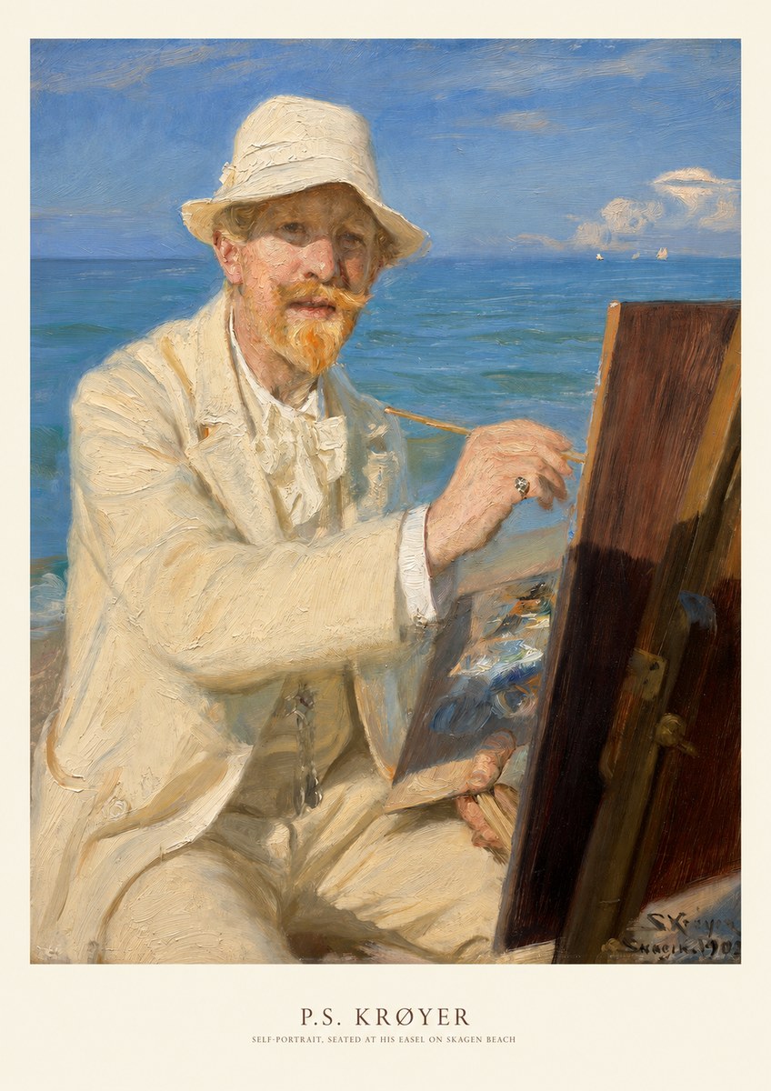 P.S. Krøyer Self-portrait, Seated at His Easel on Skagen Beach No5 - Juliste