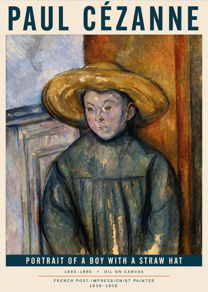 Paul Cézanne Portrait of a Boy with a Straw Hat No3 - Juliste