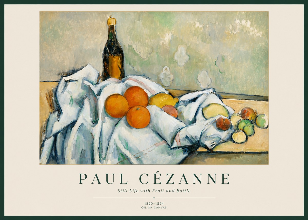 Paul Cézanne Still Life with Fruit and Bottle No1 - Juliste