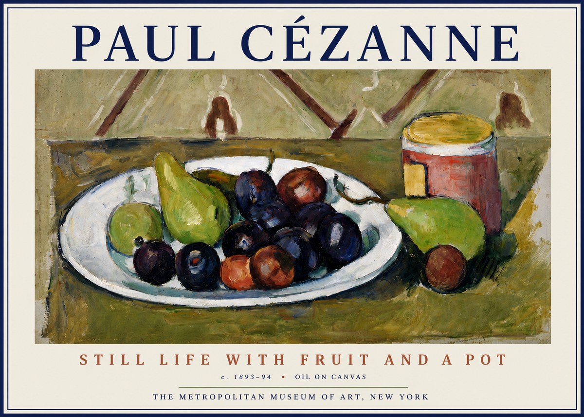Paul Cézanne Still Life with Fruit and a Pot No5 - Juliste
