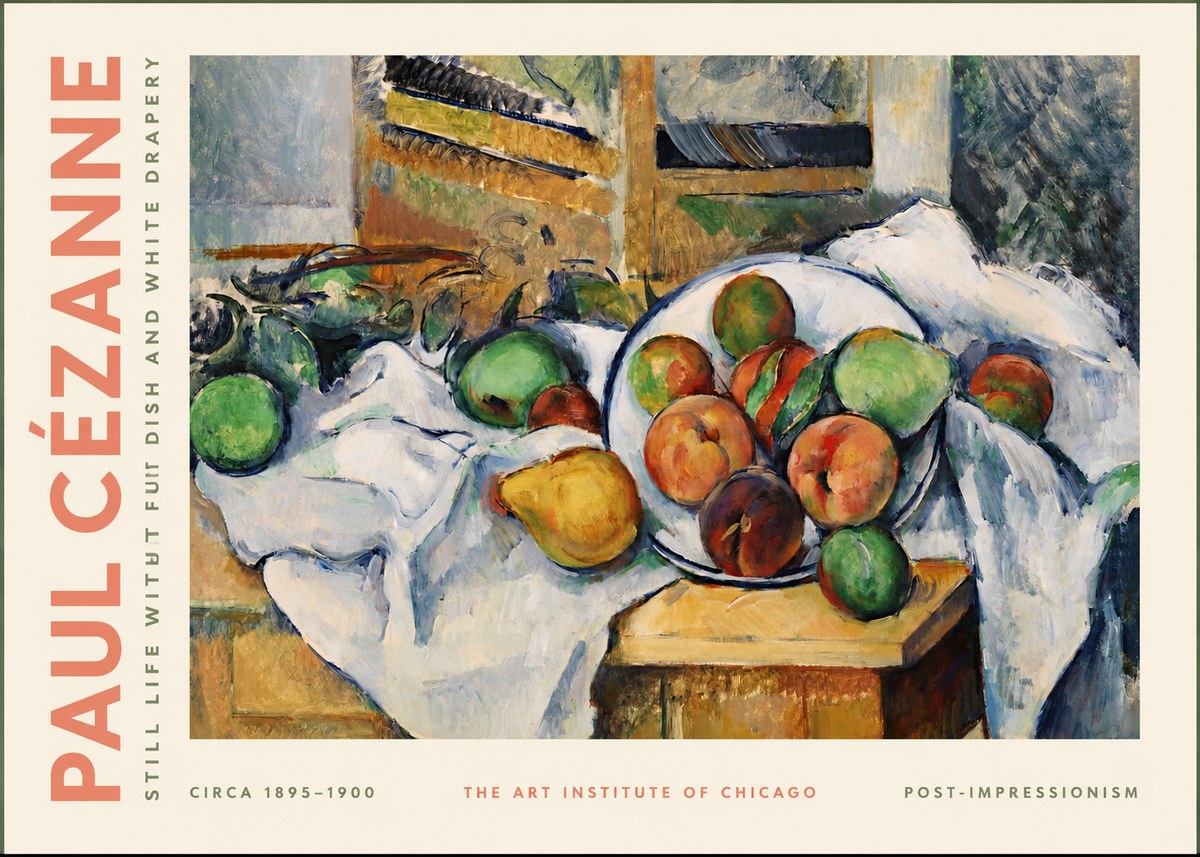 Paul Cézanne Still Life with Fruit Dish and White Drapery No2 - Juliste