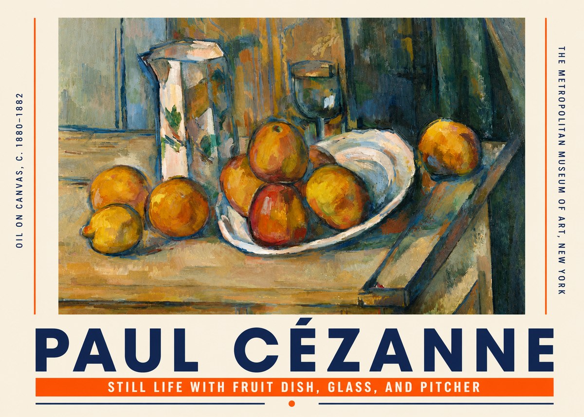 Paul Cézanne Still Life with Fruit Dish, Glass, and Pitcher No4 - Juliste