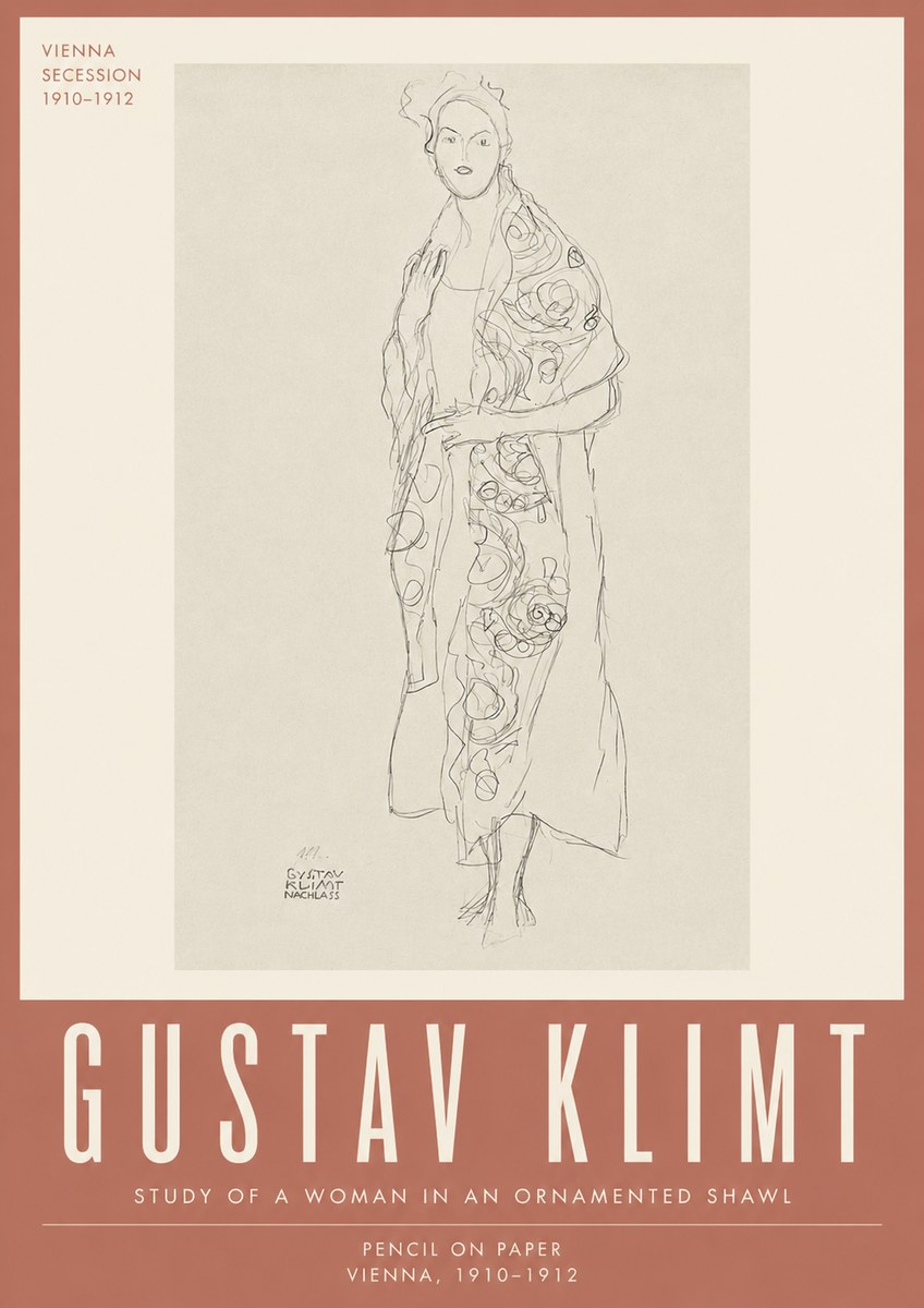 Klimt Study of a Woman in an Ornamented Shawl No4 - Juliste