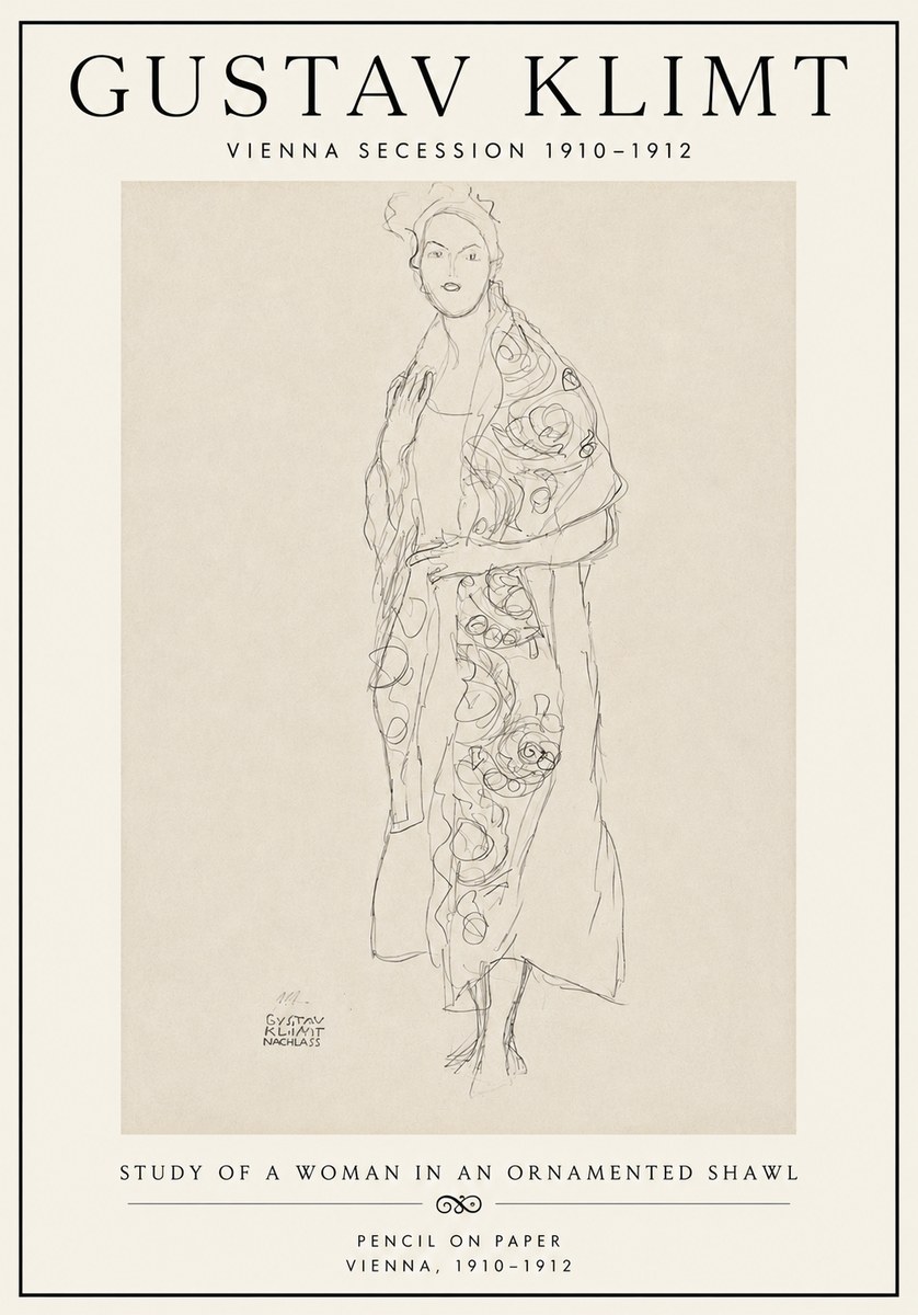 Klimt Study of a Woman in an Ornamented Shawl No6 - Juliste