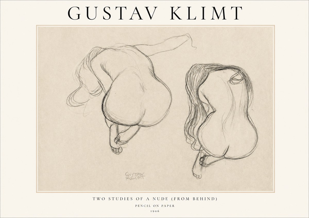 Klimt Two Studies of a Nude (from Behind) No1 - Juliste