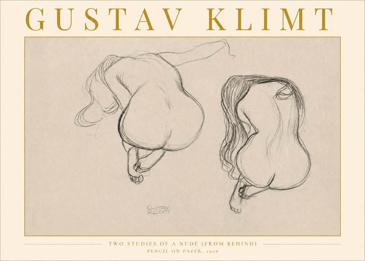 Klimt Two Studies of a Nude (from Behind) No2 - Juliste
