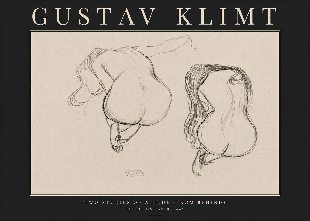 Klimt Two Studies of a Nude (from Behind) No3 - Juliste